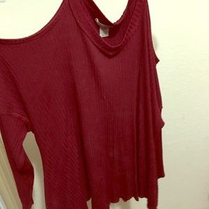 Maroon Cold Shoulder Lightweight Sweater